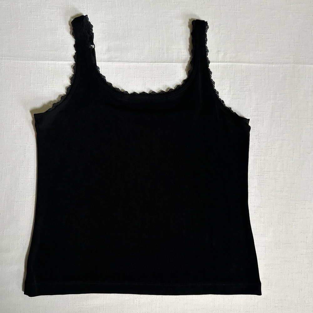 Chico's travelers classic black camisole cami tank top size 2 US Large lace trim
